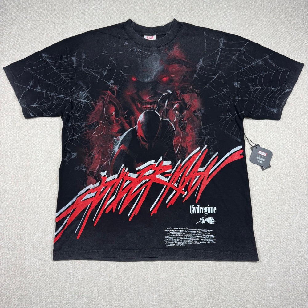 Civil Regime x Marvel Spiderman's Wrath Oversized Tee Vintage Black Large L New